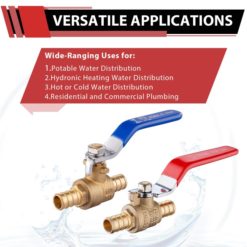 EFIELD 4 Pack EFIELD 1/2 Inch Pex Brass Full Port Shut-off Ball Valve for Hot and Cold Water,Potable Water, Pex Barb Crimp Connection,(VALVE002) - Image 5